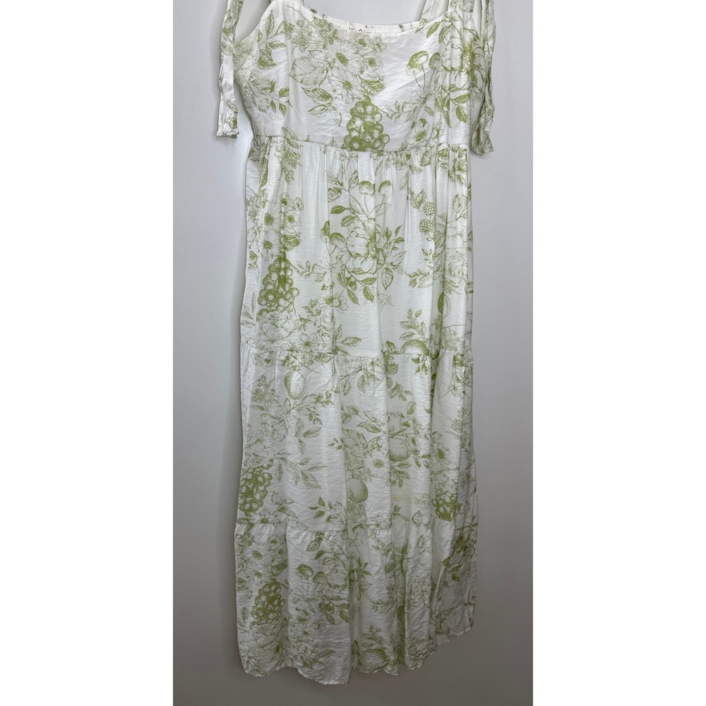 by the River Fruit Blossom Tiered Midi Dress Green Toile Floral Crinkle Large - Picture 14 of 16